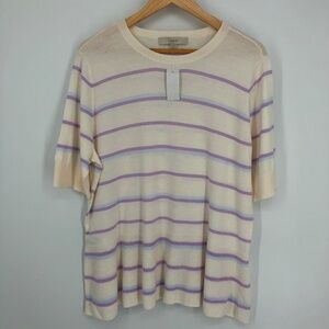 Loft‎ Womens Sweater Top Size XXL White Cream Stripe Short Sleeve Soft Knit NEW